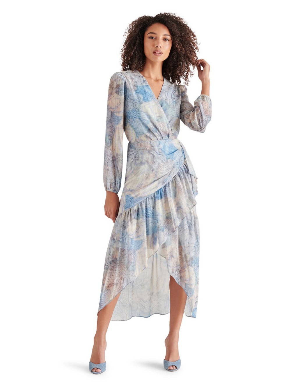 NWT Steve Madden Sz 6 Women's Blue Renata Printed Faux-Wrap Midi Dress Ret $139!